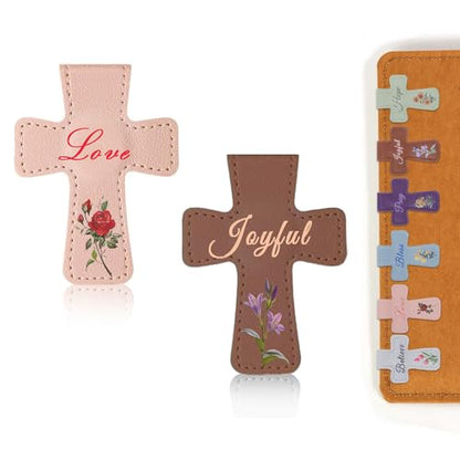 2 Pcs Bible Magnetic Leather Bookmarks - Double-Sided Christian Cross Leather Page Clips, Religious Easter Verse Gift for Women Men Students Teachers Book Lovers, Father's Day Reading Supplies - style: 2 Pcs