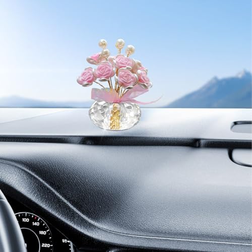 Bling Car Dashboard Ornaments, Crystal Cute Romantic Vehicle Pearl Rose Decoration for Dash, Automotive Interior Flower Decor Accessories, Universal for SUV Sedan Truck (Pink) - color: Pink