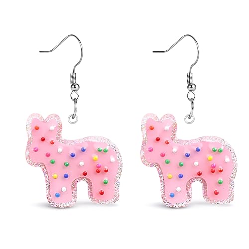 Christian Statement Earrings for Women, Acrylic Dangle Earrings, Lightweight Comfortable, Non Tarnish Hooks, Faith Jewelry, Religious Gift for Women - color: Pink Cute Cow