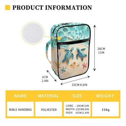 Suobstales Beach Turtle Starfish Seashell Heart Print Bible Cover Carrying Book Case for Women Men Lightweight Bible Bag Bible Protective with Handle and Zippered Pocket - color: Beach Turtle Starfish Seashell Heart