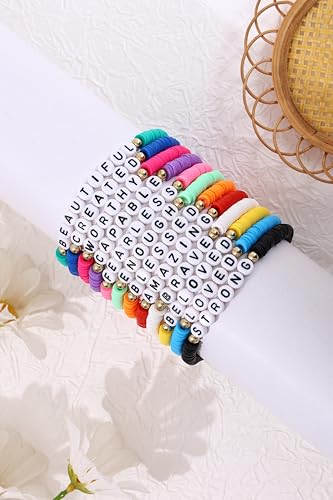 24Pcs Jesus Loves You Bracelets Bulk Handmade Clay Beads Bible Verse Bracelets Christian Friendship Jewelry Christmas Easter Gifts for Women Teen - color: Friendship 24-7