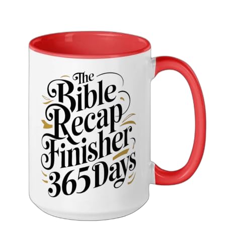 The Bible Recap Finisher 365 Days Funny Jesus Youth Ceramic Mug, Red/White, 15oz - color: Red/White, size: 15 Ounces