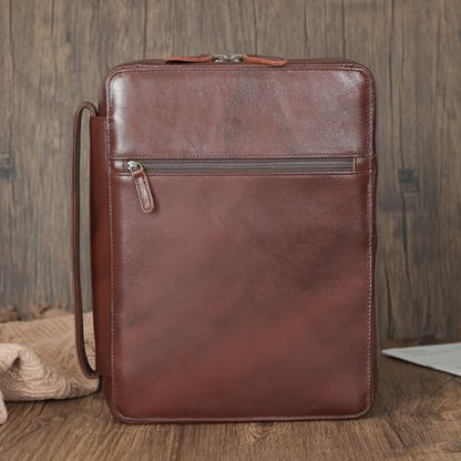 Polare Cowhide Leather Bible Cover Church Bag Bible Protective Book Holder Carrying Case Folder Organizer Portfolio (Coffee) - style: Coffee