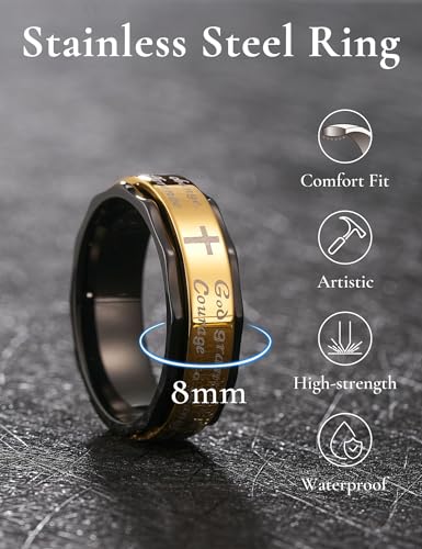 King Will 8mm Black/Gold/Silver Prayer Stainless Steel Ring - color: cross gold & black