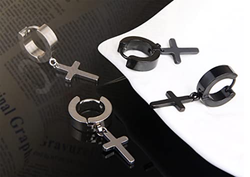 Stainless Steel Cross Earrings Set for Men Women Dangle Hinged Men Women Earrings Silver Gold Black - color: 1 pair - Silver