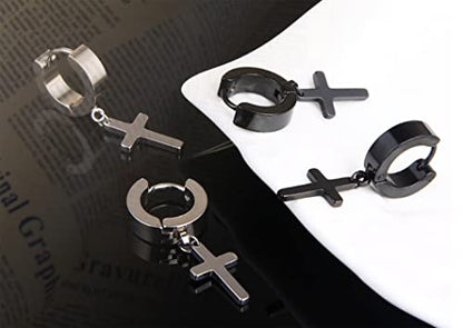 Stainless Steel Cross Earrings Set for Men Women Dangle Hinged Men Women Earrings Silver Gold Black - color: 1 pair - Silver