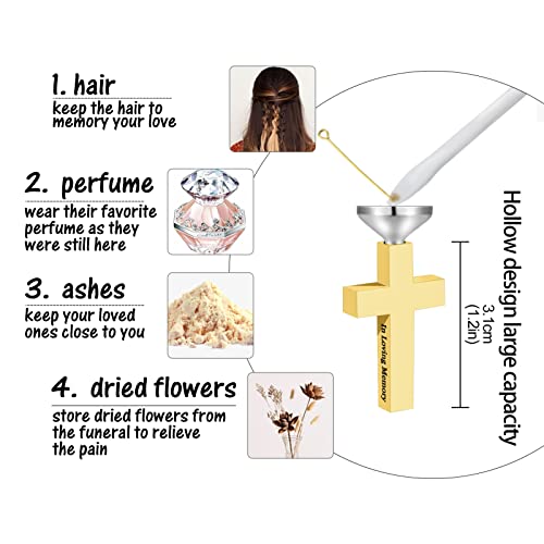 Cremation Cross Necklace for Ashes Stainless Steel Cross Urn Necklace Ashes Holder Memorial Jewelry-In Loving Memory - color: Gold, style: Customize