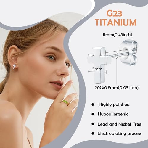 Geometric Titanium Stud Earrings – Hypoallergenic, Minimalist & Versatile - color: Cross – Silver