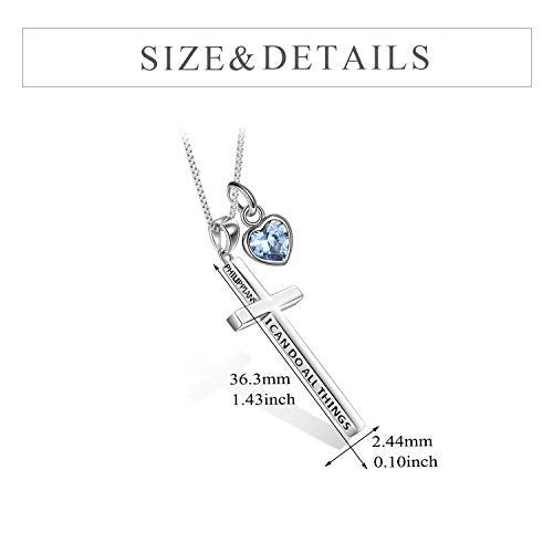 POPLYKE Cross Necklace 925 Sterling Silver Philippians 4:13 I Can Do All The Things Inspirational Necklace Gifts for Women Men 20+2'' - color: silver- 03 March