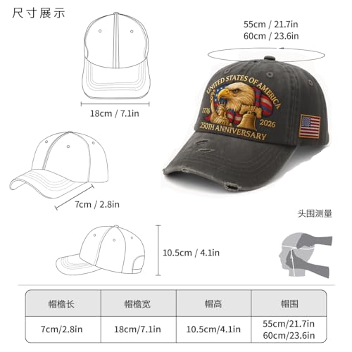 U.S. 250th Anniversary 250 Years Freedoms 1776-2026 Baseball Hats Funny - color: 250th Anniversary 5
