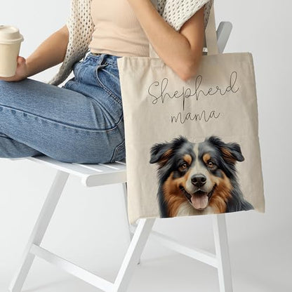 Dog Mom Canvas Tote Bag for Women, Reusable Cotton Shoulder Bag, Dog Lover Gift, Mother’s Day Pet Mom Shopping Tote - color: Australian
