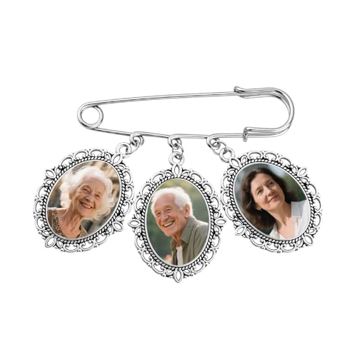 Wedding Double Picture Frame Brooch for Bride Grooms Boutonniece Pin for Wedding Bouquet - color: B