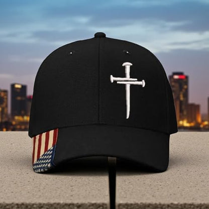 Christian Cross Baseball Cap, Religious Cross Design, Black Adjustable AM350 Flag Brim HAT Jesus Hat Choices Adjustable Hat and Free Decal.