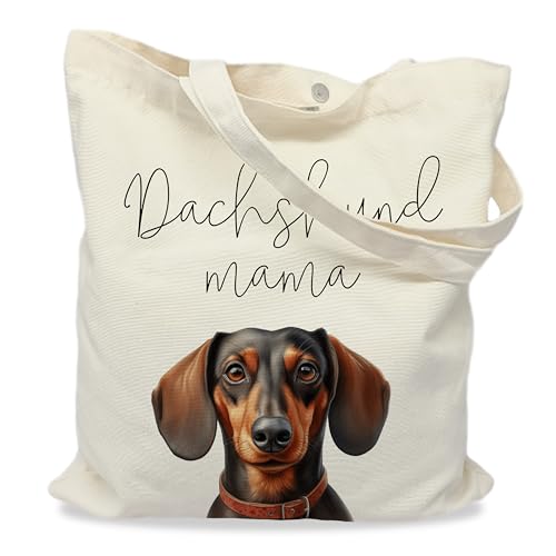 Dog Mom Canvas Tote Bag for Women, Reusable Cotton Shoulder Bag, Dog Lover Gift, Mother’s Day Pet Mom Shopping Tote - color: Dachshund