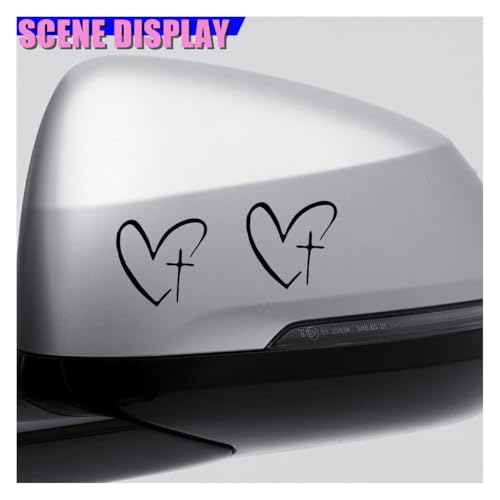 Craedli Cross Heart Car Rearview Mirror Sticker Decal 1.22×1.18 Inch, Black - size: Cross Heart-Black