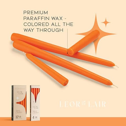 Leor & Lair Orange Taper Candles, 12 Pack, 10 Inch Fall Candlesticks - color: Orange