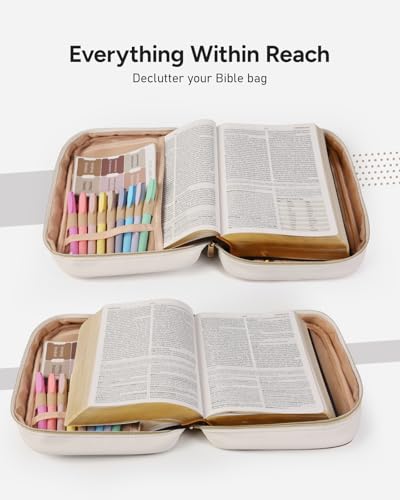 BellaHold Bible Cover Case for Women Quilted Bible Case with Handle Strap - color: White & Brown, size: XS/S
