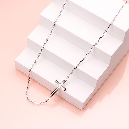 DAOCHONG S925 Sterling Silver Sideways Cross Choker Necklace 14+4 Inch - color: Silver-Oyster Shell