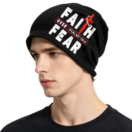 Beanie Hat for Men/Women Elasticity Winter Skull Cap Warm Soft Knit Hat Lightweight Running Hat Black - color: Jesus Christ Christian Faith Over Fear1