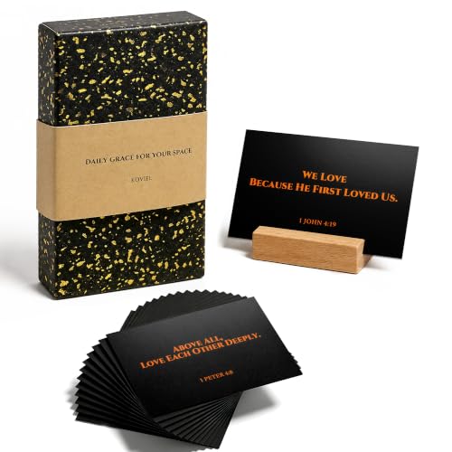 60 Bible Verse Cards with Wooden Stand in Gift Box - Black & Gold Scripture Cards for Men - Christian Encouragement & Affirmation Prayer Cards - Masculine Spiritual Gift for Him (2.15x3.35in) - color: BLACK VIBRANCY ORANGE
