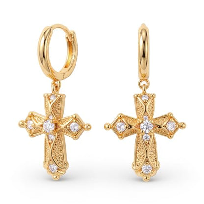 VACRONA Gold Heart Hoop Earrings Huggie Earrings for Women 14k Gold Plated Small Hoops Earrings - color: Cross-CZ-Gold