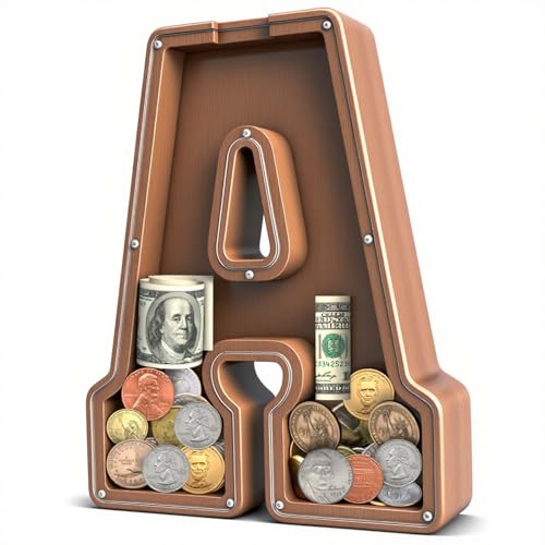 UBeesize 12in Extra Large Wooden Piggy Bank,Letter Piggy Bank for Boys Girls,Money Coin Bank for Kids,Christmas,Birthday,Children“s Gift and Home Office Decoration（A） - color: A, size: 12 inches