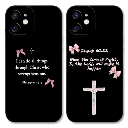 2 Pack Bible Verse Phone Case for iPhone 12 mini 5.4", Jesus Famous Quotes Bow Cross Pattern Aesthetic Design Cases Soft Silicone TPU Slim Shockproof Protective Bumper Phone Cover for Women Children - color: Bow, size: for iPhone 12 mini
