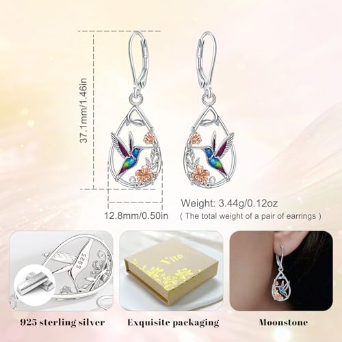 Vito Moonstone Turquoise Drop Earrings for Women, 925 Sterling Silver Hooks - style: Hummingbird
