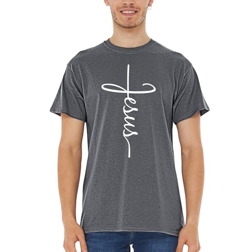 Jesus Cross T-Shirt - Christian Religious Graphic Tee for Men Women - color: Dark Heather, size: Small