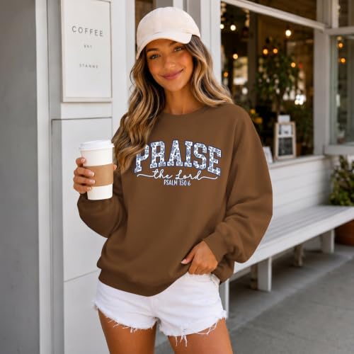 Womens Christian Jesus Sweatshirts Praise the Lord Bible Verse Hoodie Faith Religous God Graphic Long Sleeve Shirts - color: Brown, size: Medium