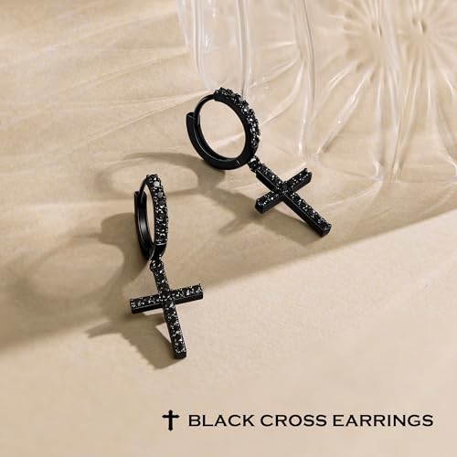 Me&Hz Cross Dangle Earrings for Women Men Cross Huggie Hoop Earrings - color: Black