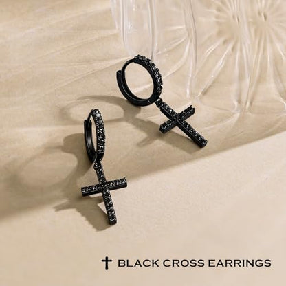 Me&Hz Cross Dangle Earrings for Women Men Cross Huggie Hoop Earrings - color: Black