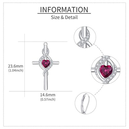ONEFINITY Cross Earrings for Women 925 Sterling Silver Cross Birthstone Dangle Drop Earrings Infinity Cross Religious Jewelry Gifts for Women - color: 07-Jul-Created Ruby