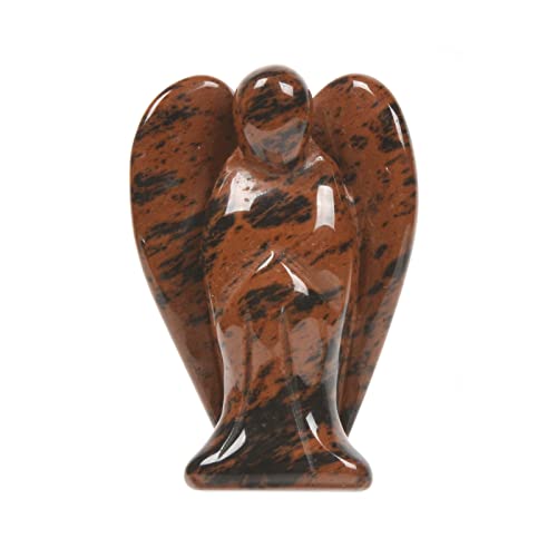 Justinstones Carved Mahogany Obsidian Gemstone Peace Angel Pocket Guardian AngelHealing Statue 2 inch - color: Mahogany Obsidian