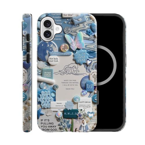 Case for iPhone 16 Plus,Christian Cross Wave Bible Verse Collage Phone Case,Trendy Glossy Magsafe Silicone Shockproof Cover for Girl Women - color: Christian Cross Wave Bible Verse Collage, size: iPhone 16 Plus