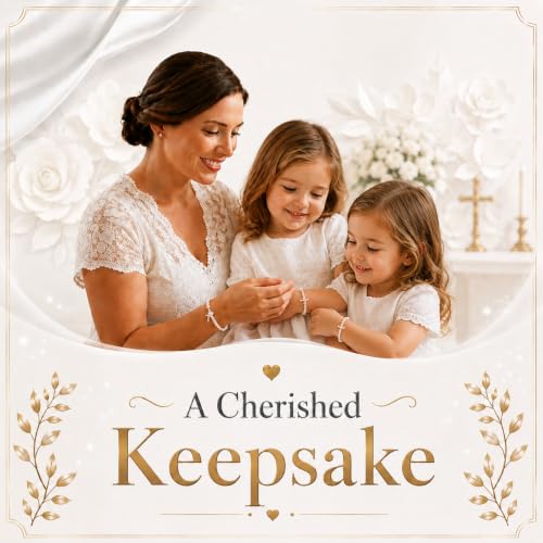 Baptism Bracelets | Cross Charm | Baby Pink Crystal & White Pearl Bracelet - style: 2-6 Years - 5.25" Adjustable