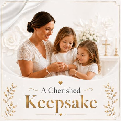 Baptism Bracelets | Cross Charm | Baby Pink Crystal & White Pearl Bracelet - style: 2-6 Years - 5.25" Adjustable