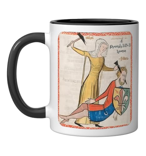Proverbs 31 29 31 Woman Medieval Christian Art Design Ceramic Mug, Black/White, 11oz - color: Black/White, size: 11 Ounces