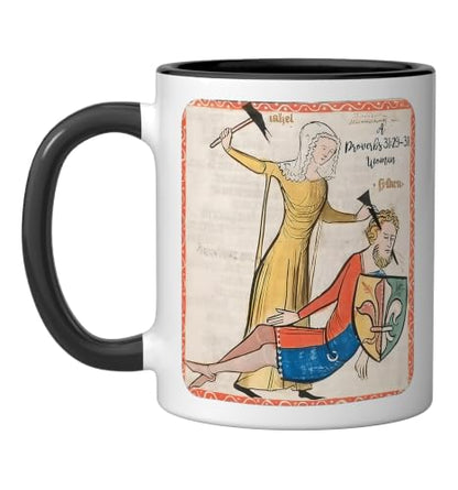 Proverbs 31 29 31 Woman Medieval Christian Art Design Ceramic Mug, Black/White, 11oz - color: Black/White, size: 11 Ounces