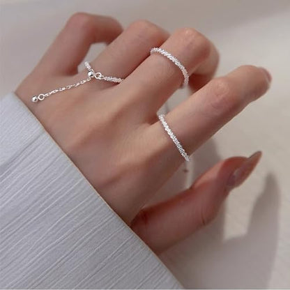 925 Sterling Silver Adjustable Link Chain Rings for Women Daughter - color: Silver