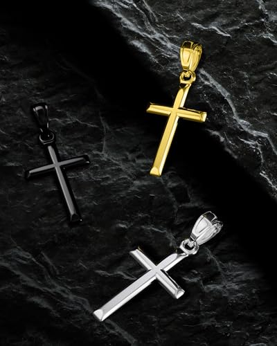 Exquisite Cross Necklace for Men and Women, Silver/Gold/Black Cross Chain with Top-grade 316L Stainless Steel Cross Pendant, 18-24 Inch Box/Byzantine Chains - color: Luxury Gold, size: 0 Inch=No Chains, style: Only Medium Pendant