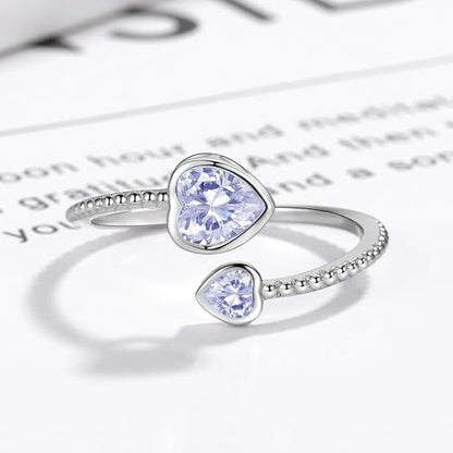 Step Forward 925 Sterling Silver Birthstone Rings for Women - Adjustable Open Heart Ring Constellation Month Band for Her Birthday Gifts Jewelry - color: June