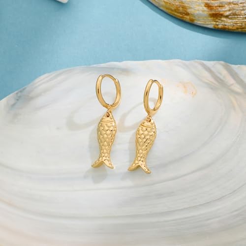 MUYAN Gold Fish Hoops Dangle Earrings for Women Beach Jewelry - style: Hoop C