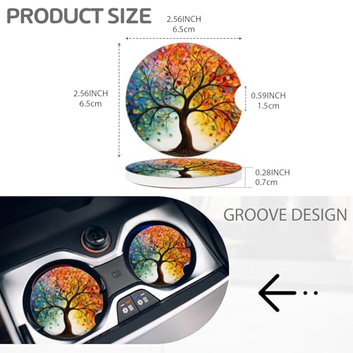 Cup Holder for Car,Tree of Life with Leaves Ceramic Coasters Non-Slip Cup Holder Insert with Fingertip Grip, Auto Interior Accessories for Women & Men,Pack of 2, 2.56In - color: Tree of Life With Leaves