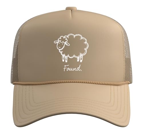 Found Minimalist Sheep Christian Psalm 23 Lamb Christian Trucker Hat with Adjustable Mesh Back - color: Khaki