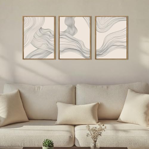 ANHUIB Neutral Canvas Wall Art Modern Abstract Canvas Painting Beige Wall Decor 12x16 Inch Set of 3 for Living Room Bedroom Bathroom - color: Beige Line, size: 16"L x 12"W