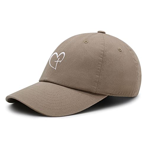 JPAK Heart and Cross Premium Dad Hat Embroidered Cotton Baseball Cap Christian Faith - color: Khaki