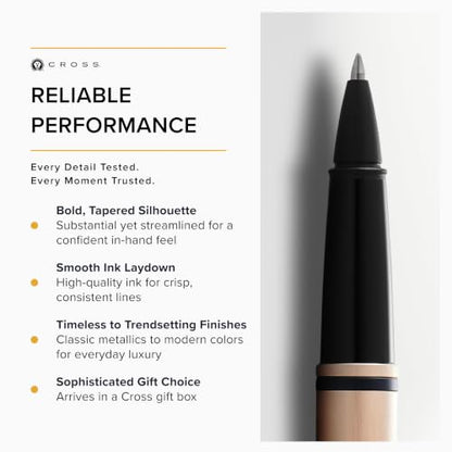 Cross Calais Rollerball Pen, Brushed Rose Gold & Black Lacquer, Black Ink - color: Brushed Rose Gold & Black