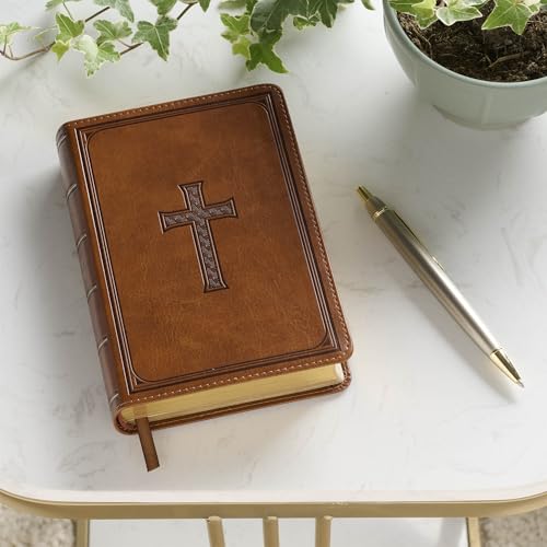 KJV Holy Bible, Compact Large Print Faux Leather Red Letter Edition - Ribbon Marker, King James Version, Saddle Tan