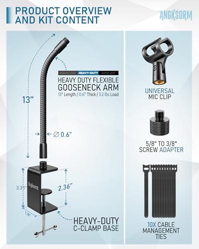 KC32 13-Inch Gooseneck Mic Stand, Heavy-Duty Desk Clamp for Podium - size: 13-INCH